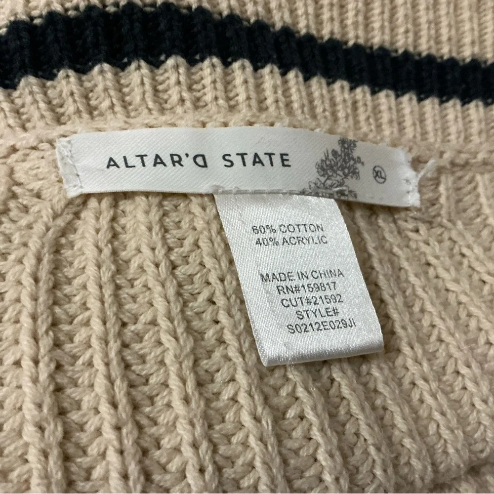 Altar’d State Oversized Cable Knit Cardigan Varsity Sweater Beige Star Patches - Picture 13 of 14